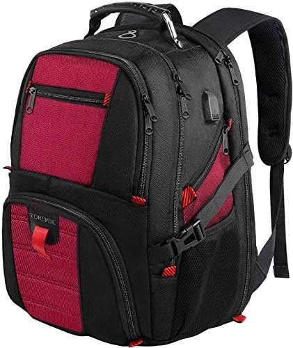 YOREPEK Travel Backpack, Extra Large 50L Laptop Backpacks for Men Women, Water Resistant College Backpack Airline Approved Business Work Bag with USB Charging Port Fits 17 Inch Computer, Bright Red YOREPEK Travel Backpack, Extra Large 50L Laptop Backpacks for Men Women, Water Resistant College Backpack Airline Approved Business Work Bag with USB Charging Port Fits 17 Inch Computer, Bright Red
