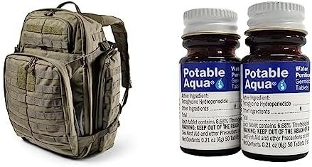 5.11 Tactical Backpack‚ Rush 72 2.0‚ Military Molle Pack, CCW and Laptop Compartment & Potable Aqua Water Purification Tablets, Portable and Effective Water Purification Solution Two 50ct Bottles 5.11 Tactical Backpack‚ Rush 72 2.0‚ Military Molle Pack, CCW and Laptop Compartment & Potable Aqua Water Purification Tablets, Portable and Effective Water Purification Solution Two 50ct Bottles