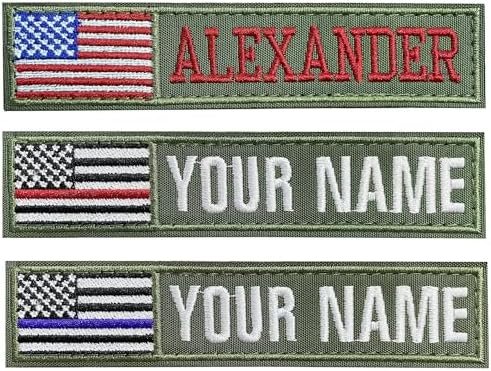 2PCS Customizable Name Patches with Hook Fastener， Army Green &Personalized Tactical Morale Embroidered Name Tapes with American Flag Patch for Hats Caps Bags Backpacks Tactical Vest Military