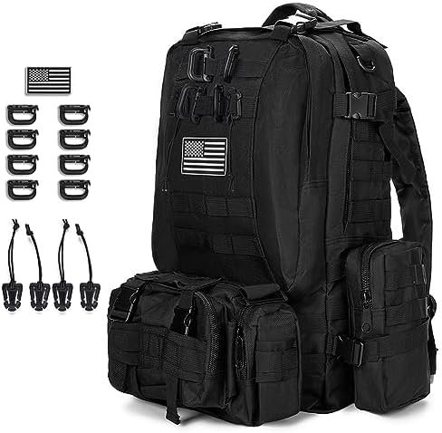 CALUOMATT Large Military Tactical Backpack for Men, 50-60L Black Military Backpack for Men and Women, Bug out Bag Army 3 Days Assault Pack Bag Rucksack with Molle System CALUOMATT Large Military Tactical Backpack for Men, 50-60L Black Military Backpack for Men and Women, Bug out Bag Army 3 Days Assault Pack Bag Rucksack with Molle System