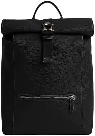 COACH Beck Roll Top Backpack in Pebble Leather, Black COACH Beck Roll Top Backpack in Pebble Leather, Black