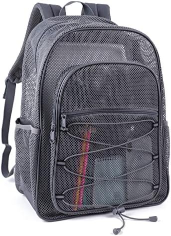 COVAX Heavy Duty Mesh Backpack, See Through College Mesh Backpack, Semi-transparent Mesh Bookbag with Bungee and Comfort Padded Straps for Commuting, Swimming, Beach, Outdoor Sports (Grey) COVAX Heavy Duty Mesh Backpack, See Through College Mesh Backpack, Semi-transparent Mesh Bookbag with Bungee and Comfort Padded Straps for Commuting, Swimming, Beach, Outdoor Sports (Grey)