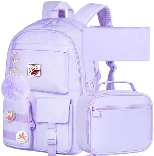 KLFVB Girls Backpack, 15.6 Inch Cute Aesthetic School Backpacks, Water Resistant Anti Theft College Bookbag for Women Teens Primary Students – Purple KLFVB Girls Backpack, 15.6 Inch Cute Aesthetic School Backpacks, Water Resistant Anti Theft College Bookbag for Women Teens Primary Students – Purple