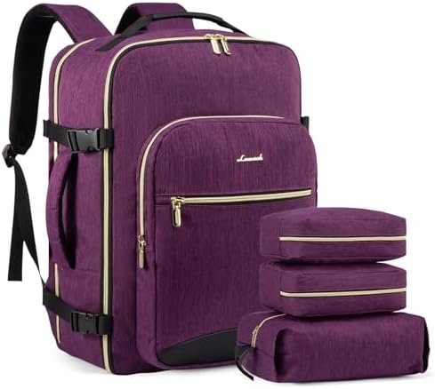 LOVEVOOK Large Travel Laptop Backpack Women, 40L Flight Approved Carry on Backpack Waterproof 17.3inch Luggage Daypack Business Weekender Overnight Bag with 3 Packing Cubes, Purple LOVEVOOK Large Travel Laptop Backpack Women, 40L Flight Approved Carry on Backpack Waterproof 17.3inch Luggage Daypack Business Weekender Overnight Bag with 3 Packing Cubes, Purple
