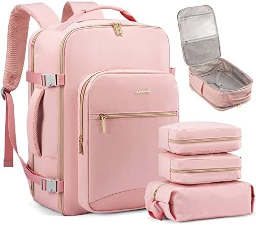 LOVEVOOK Travel Backpack Women as Personal Item Flight Approved, TSA 17.3inch Laptop Backpack with 3 Packing Cubes College Casual Carry On Daypack for Weekender Overnight Hiking, Pink LOVEVOOK Travel Backpack Women as Personal Item Flight Approved, TSA 17.3inch Laptop Backpack with 3 Packing Cubes College Casual Carry On Daypack for Weekender Overnight Hiking, Pink