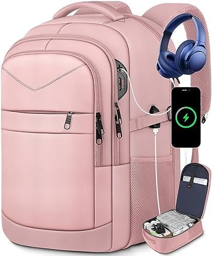 Lapsouno Extra Large Backpack, Carry on Backpack for Women, TSA 17.3 Inch Travel Laptop Backpack with USB Port,Business Backpack for Women, Light Pink Lapsouno Extra Large Backpack, Carry on Backpack for Women, TSA 17.3 Inch Travel Laptop Backpack with USB Port,Business Backpack for Women, Light Pink