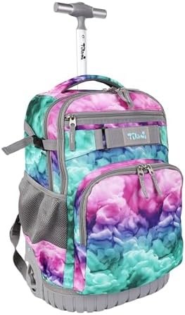 Tilami Rolling Backpack, 18 inch Shoulder Drop, Concealed Pockets and Wheel Cover, Laptop Backpack for Boys and Girls, Clouds Green Tilami Rolling Backpack, 18 inch Shoulder Drop, Concealed Pockets and Wheel Cover, Laptop Backpack for Boys and Girls, Clouds Green