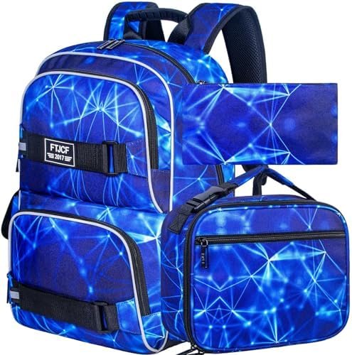 FTJCF Laptop Backpack, 17 Inch School Bag College Bookbag with Lunch Bag Set, Water Resistant Aurora Backpacks for Teens Boys Man Students (Blue) FTJCF Laptop Backpack, 17 Inch School Bag College Bookbag with Lunch Bag Set, Water Resistant Aurora Backpacks for Teens Boys Man Students (Blue)