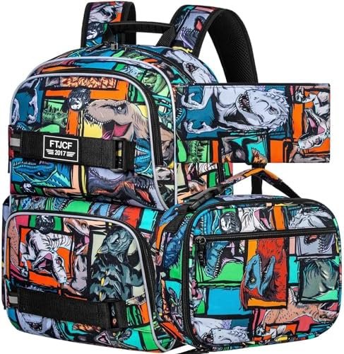 FTJCF Laptop Backpack, 17 Inch School Bag College Bookbag with Lunch Bag Set, Water Resistant Dinosaur Backpacks for Teens Boys Man Students FTJCF Laptop Backpack, 17 Inch School Bag College Bookbag with Lunch Bag Set, Water Resistant Dinosaur Backpacks for Teens Boys Man Students