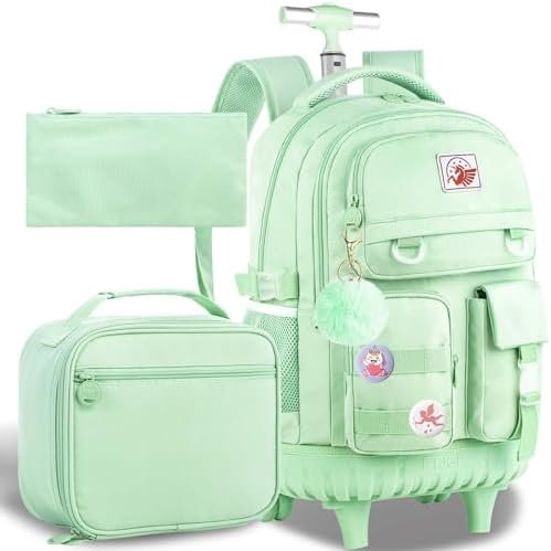 CCJPX Rolling Backpack for Girls Women, 21 inch Roller Wheels School Bookbag, Wheeled Suitcase Backpacks with Lunch Bag for Teen – Green CCJPX Rolling Backpack for Girls Women, 21 inch Roller Wheels School Bookbag, Wheeled Suitcase Backpacks with Lunch Bag for Teen – Green