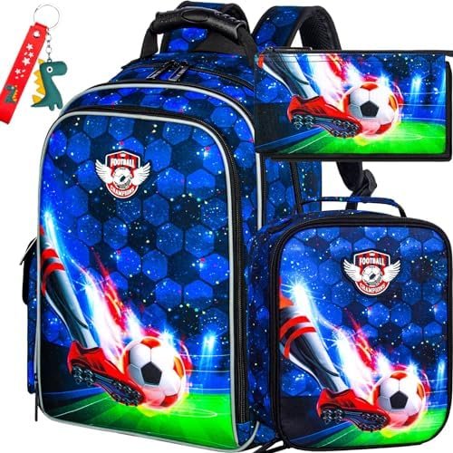 3PCS Backpack for Boys, 16 Inch Kids Water Resistant Preschool Soccer Backpacks, Elementary Kindergarten Football School Bookbag with Lunch Box for Teen Travel 3PCS Backpack for Boys, 16 Inch Kids Water Resistant Preschool Soccer Backpacks, Elementary Kindergarten Football School Bookbag with Lunch Box for Teen Travel