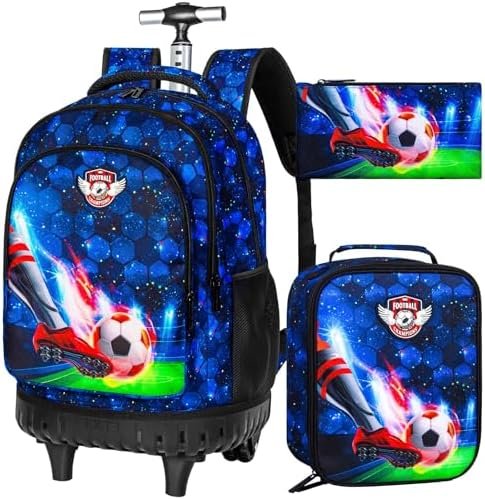 3PCS Rolling Backpack for Boys, 21 Inch Dinosaur Roller School Bookbag with Lunch Bag, Water Resistant Wheeled Backpacks for Teens Boys Elementary Travel 3PCS Rolling Backpack for Boys, 21 Inch Dinosaur Roller School Bookbag with Lunch Bag, Water Resistant Wheeled Backpacks for Teens Boys Elementary Travel