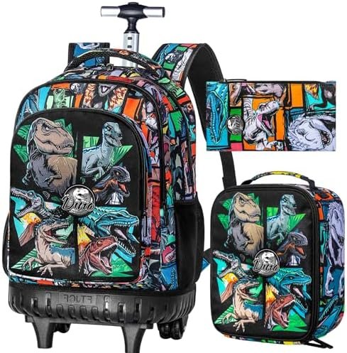 3PCS Rolling Backpack for Boys, 21 Inch Water Resistant Dinosaur Backpacks with Roller Wheels, Wheeled Bookbag for Teens Boys Elementary School Travel 3PCS Rolling Backpack for Boys, 21 Inch Water Resistant Dinosaur Backpacks with Roller Wheels, Wheeled Bookbag for Teens Boys Elementary School Travel