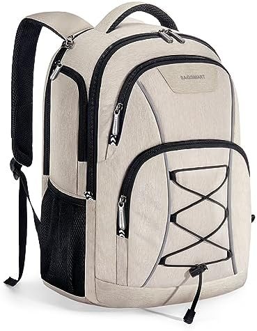 BAGSMART Travel Laptop Backpack, 15.6 inch Anti Theft Laptop Backpack With USB Charger Hole, Water Resistant College bookbag for Women Men, Casual Daily Backpack for travel, White BAGSMART Travel Laptop Backpack, 15.6 inch Anti Theft Laptop Backpack With USB Charger Hole, Water Resistant College bookbag for Women Men, Casual Daily Backpack for travel, White