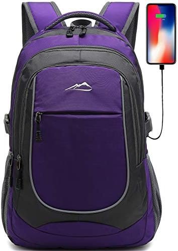Backpack for College Sturdy Bookbag Travel Business with USB Charging Port Laptop compartment Chest Straps Anti Theft Night Light Reflective (Purple) Backpack for College Sturdy Bookbag Travel Business with USB Charging Port Laptop compartment Chest Straps Anti Theft Night Light Reflective (Purple)