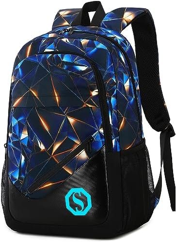 Backpack for Kids Boys Elementary Bookbag 17 Inch Middle School Bag Primary Waterproof Rucksack for Teens Travel Fits Ages 6+ YO(Luminous Geometric-Black Blue) Backpack for Kids Boys Elementary Bookbag 17 Inch Middle School Bag Primary Waterproof Rucksack for Teens Travel Fits Ages 6+ YO(Luminous Geometric-Black Blue)