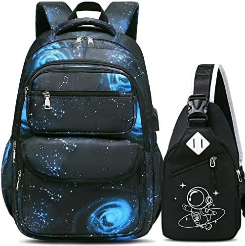 Bevalsa Backpack for Boys, Galaxy School Bags for Kids, Bookbag for Boys Girls Children Teens Backpacks for Elementary Middle High school Student, Bookbag and Sling Bag Set with USB Charging Port Bevalsa Backpack for Boys, Galaxy School Bags for Kids, Bookbag for Boys Girls Children Teens Backpacks for Elementary Middle High school Student, Bookbag and Sling Bag Set with USB Charging Port