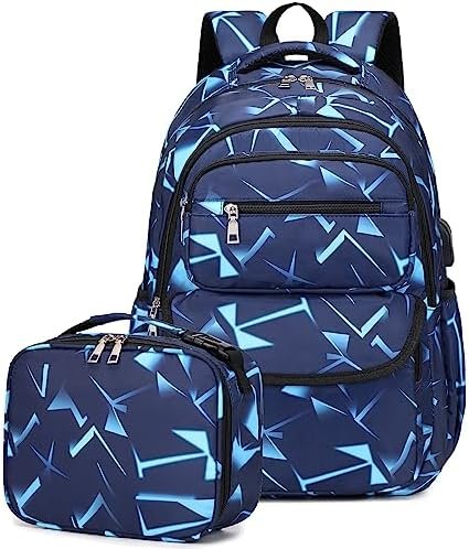 Bevalsa Backpack for Boys, School Bags for Kids, Bookbag for Boys Girls Children Teens Backpacks for Elementary Middle High school Student, Bookbag and Lunch Bag Set with USB Charging Port (Geometry) Bevalsa Backpack for Boys, School Bags for Kids, Bookbag for Boys Girls Children Teens Backpacks for Elementary Middle High school Student, Bookbag and Lunch Bag Set with USB Charging Port (Geometry)