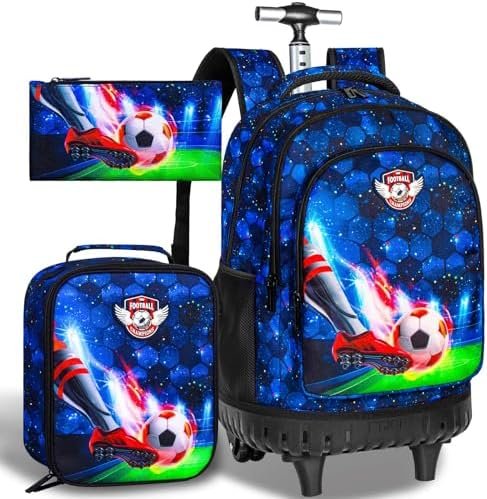 CCJPX Rolling Backpack for Men, 21 Inch football Roller School Bookbag with Lunch Bag, Water Resistant Wheeled Backpacks for Teens Boys Elementary Travel CCJPX Rolling Backpack for Men, 21 Inch football Roller School Bookbag with Lunch Bag, Water Resistant Wheeled Backpacks for Teens Boys Elementary Travel