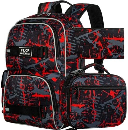 FTJCF Laptop Backpack, 17 Inch School Bag College Bookbag with Lunch Bag Set, Water Resistant Graffiti Backpacks for Teens Boys Man Students (Red) FTJCF Laptop Backpack, 17 Inch School Bag College Bookbag with Lunch Bag Set, Water Resistant Graffiti Backpacks for Teens Boys Man Students (Red)