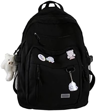 GAXOS Cute Aesthetic Backpack for School Middle Student Travel Black Backpack Teens Girls Bear Pin Book Bags GAXOS Cute Aesthetic Backpack for School Middle Student Travel Black Backpack Teens Girls Bear Pin Book Bags