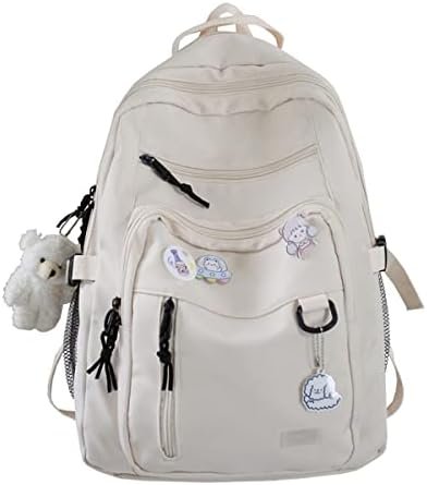 GAXOS Cute Aesthetic Backpack for School Middle Student Travel White Backpack Teens Girls Bear Pin Book Bags GAXOS Cute Aesthetic Backpack for School Middle Student Travel White Backpack Teens Girls Bear Pin Book Bags