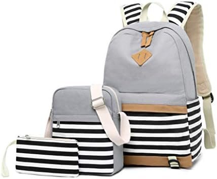 Girls School Backpack Causal Canvas Stripe Backpack Cute Teen Backpacks For Girls School Bag (Gray) One_Size Girls School Backpack Causal Canvas Stripe Backpack Cute Teen Backpacks For Girls School Bag (Gray) One_Size