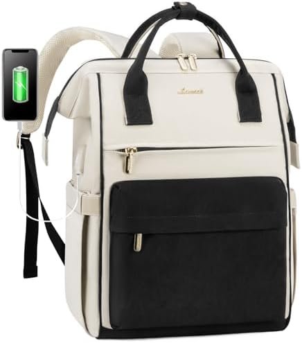 LOVEVOOK Laptop Backpack for Women, 17 Inch Work Teacher Nurse Bag, Large Capacity Business Computer Backpack Purse with USB Port, Stylish Casual Daypack for Travel,Beige&Black LOVEVOOK Laptop Backpack for Women, 17 Inch Work Teacher Nurse Bag, Large Capacity Business Computer Backpack Purse with USB Port, Stylish Casual Daypack for Travel,Beige&Black