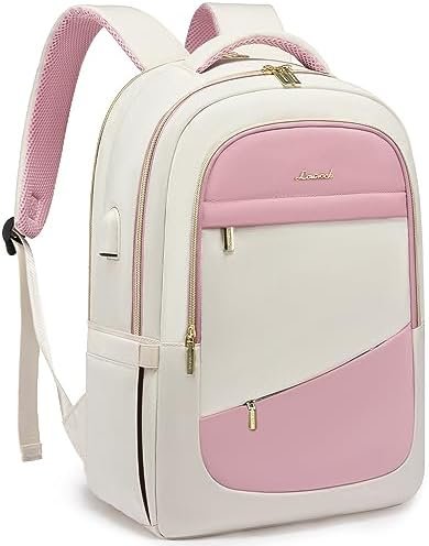 LOVEVOOK Laptop Backpack for Women,15.6 Inch College Travel Computer Back Pack,Backpacks with USB Port,Work Water Resistant Back pack with Laptop Compartment for Teacher Nurse,White-Pink LOVEVOOK Laptop Backpack for Women,15.6 Inch College Travel Computer Back Pack,Backpacks with USB Port,Work Water Resistant Back pack with Laptop Compartment for Teacher Nurse,White-Pink