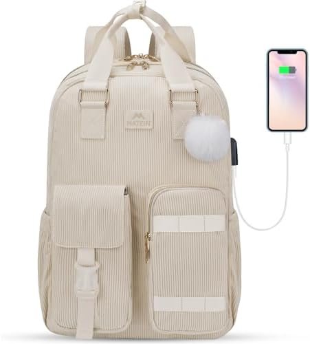 MATEIN Backpack for Teens Girls, 15.6 Inch Cute Corduroy College School Computer Bookbag with USB Charging Port, TSA Lightweight Soft Travel Backpack Aesthetic Purse Bag for Women Nurse Teacher, Beige MATEIN Backpack for Teens Girls, 15.6 Inch Cute Corduroy College School Computer Bookbag with USB Charging Port, TSA Lightweight Soft Travel Backpack Aesthetic Purse Bag for Women Nurse Teacher, Beige