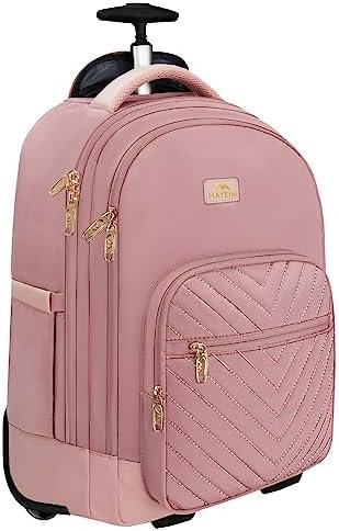 MATEIN Rolling Backpack for Women, 17 Inch Travel Laptop Backpacks with Wheels, Large Carry On Business Luggage Roller Backpack, Waterproof Trolley Suitcase Overnight College Work Computer Bag, Pink MATEIN Rolling Backpack for Women, 17 Inch Travel Laptop Backpacks with Wheels, Large Carry On Business Luggage Roller Backpack, Waterproof Trolley Suitcase Overnight College Work Computer Bag, Pink