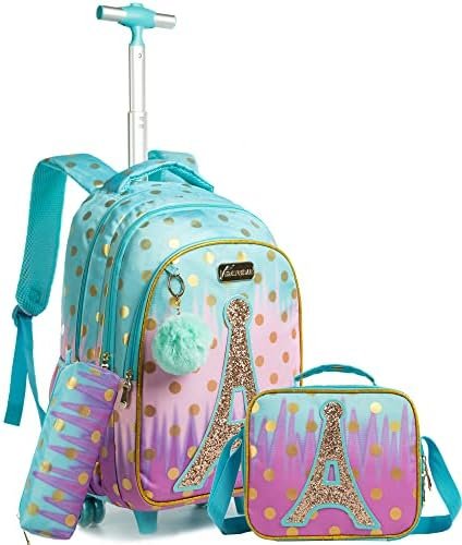 Meetbelify Rolling Backpack for Girls Rolling Backpacks with Wheels Trolley Trip Luggage for Elementary Student with Lunch Box Meetbelify Rolling Backpack for Girls Rolling Backpacks with Wheels Trolley Trip Luggage for Elementary Student with Lunch Box