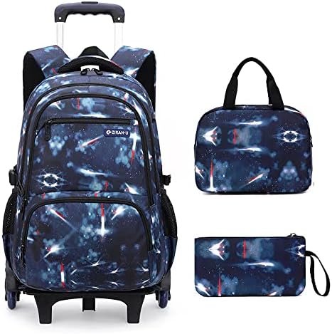 Mildame Galaxy Print Rolling Backpack for School Boys Girls with Lunch Bag Teens Bookbag with Wheels Kids Trolley Bag Set, Six Wheels Mildame Galaxy Print Rolling Backpack for School Boys Girls with Lunch Bag Teens Bookbag with Wheels Kids Trolley Bag Set, Six Wheels