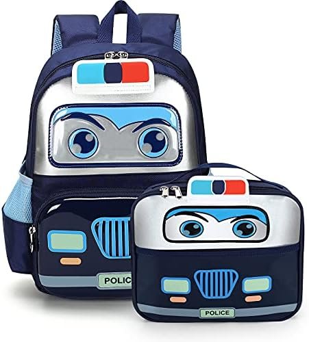 RuRu monkey Police Car Preschool Backpack Set for Boys – 3D Cartoon Kids School Bookbag with Lunch Box (Ages 3-6) – Fun, Comfortable, Water-Resistant and Durable RuRu monkey Police Car Preschool Backpack Set for Boys – 3D Cartoon Kids School Bookbag with Lunch Box (Ages 3-6) – Fun, Comfortable, Water-Resistant and Durable