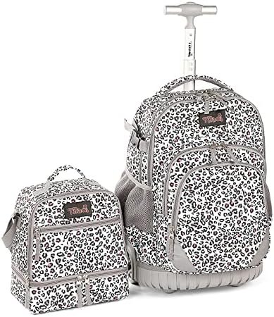 Tilami Rolling Backpack 19 inch with Lunch Bag Wheeled Laptop Backpack, Leopard White Tilami Rolling Backpack 19 inch with Lunch Bag Wheeled Laptop Backpack, Leopard White