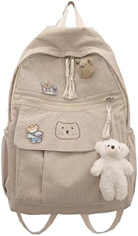 YUESUO Large Kawaii Corduroy Backpack with Cute Bear Pendant Vintage Bag for Girl Student School Bag Bookbag Satchel Laptop (Beige,Medium) YUESUO Large Kawaii Corduroy Backpack with Cute Bear Pendant Vintage Bag for Girl Student School Bag Bookbag Satchel Laptop (Beige,Medium)