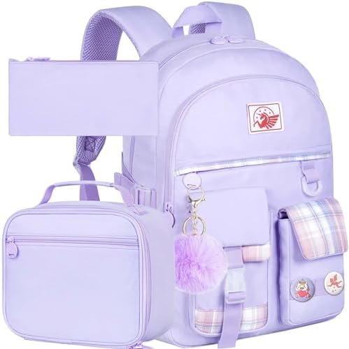gxtvo 3PCS Backpacks for Girls, Water Resistant Cute School Backpack Set, 17 Inch Anti Theft Aesthetic Bookbag with Lunch Box for College Teenagers Senior Junior Elementary – Purple gxtvo 3PCS Backpacks for Girls, Water Resistant Cute School Backpack Set, 17 Inch Anti Theft Aesthetic Bookbag with Lunch Box for College Teenagers Senior Junior Elementary – Purple