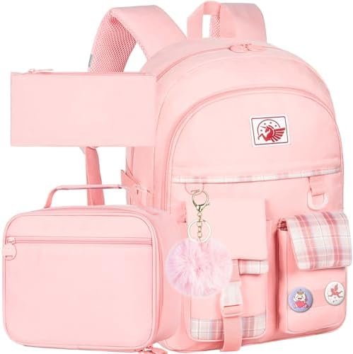 gxtvo 3PCS Girls Backpack, Water Resistant Aesthetic Bookbag with Lunch Box, 17 Inch Cute Anti Theft School Bag Set for College Teenagers Senior Junior Elementary – Pink gxtvo 3PCS Girls Backpack, Water Resistant Aesthetic Bookbag with Lunch Box, 17 Inch Cute Anti Theft School Bag Set for College Teenagers Senior Junior Elementary – Pink