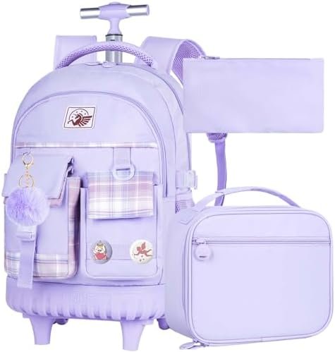 gxtvo 3PCS Girls Rolling Backpack, Women Roller Bookbag with Lunch Box for Adults, Water Resistant Wheeled School Bag for College Teens Kids Travel – Purple gxtvo 3PCS Girls Rolling Backpack, Women Roller Bookbag with Lunch Box for Adults, Water Resistant Wheeled School Bag for College Teens Kids Travel – Purple