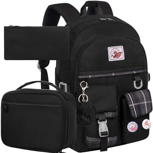 gxtvo 3PCS Girls School Backpack, Water Resistant Laptop Bookabg with Lunch Box, 17 Inch Anti Theft Cute College School Bag Set for Teenagers Senior Junior Elementary School – Black gxtvo 3PCS Girls School Backpack, Water Resistant Laptop Bookabg with Lunch Box, 17 Inch Anti Theft Cute College School Bag Set for Teenagers Senior Junior Elementary School – Black